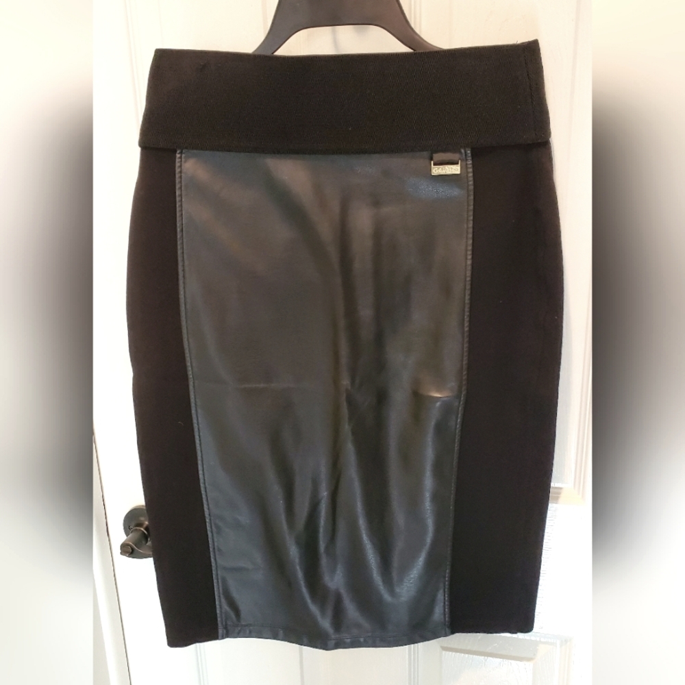 Calvin Klein black faux leather pencil skirt